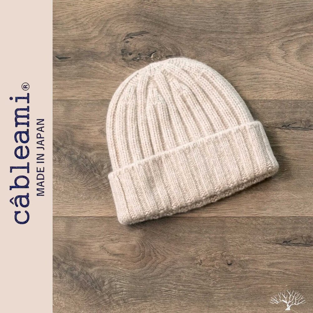CABLEAMI ~ 100% Cashmere 2x2 Rib Watch Cap - Light Beige NWOT - Picture 9 of 9